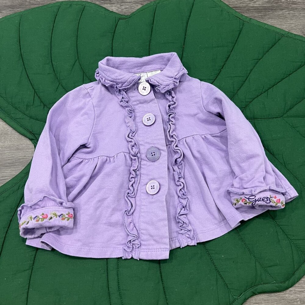 Vintage Guess 18M Purple Embroidered Ruffle Cardigan